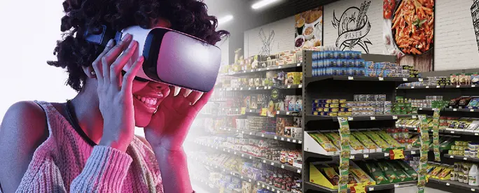 Young woman wearing VR glasses in Store Visualizer