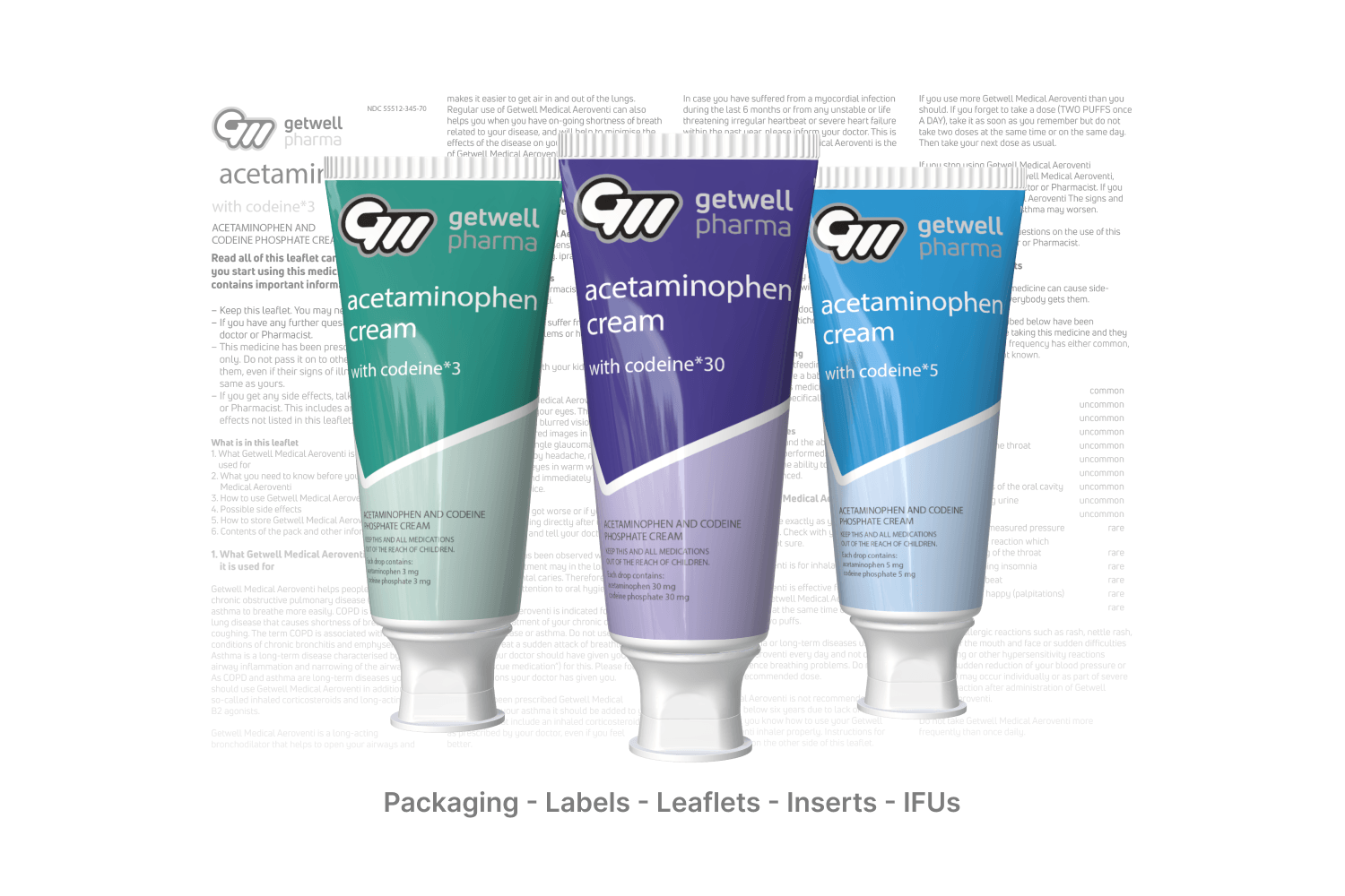 images of different versions of a pharma cream in front of a leaflet
