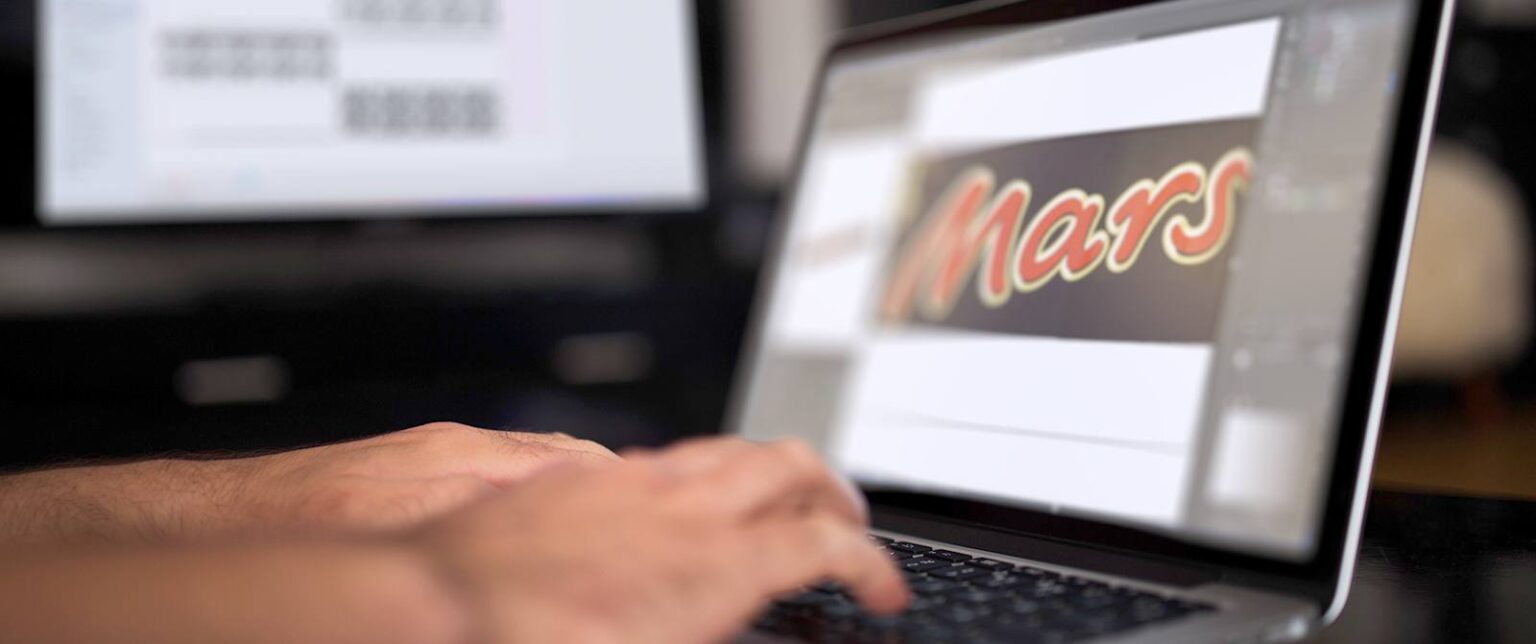 Image of mars bar label on a computer