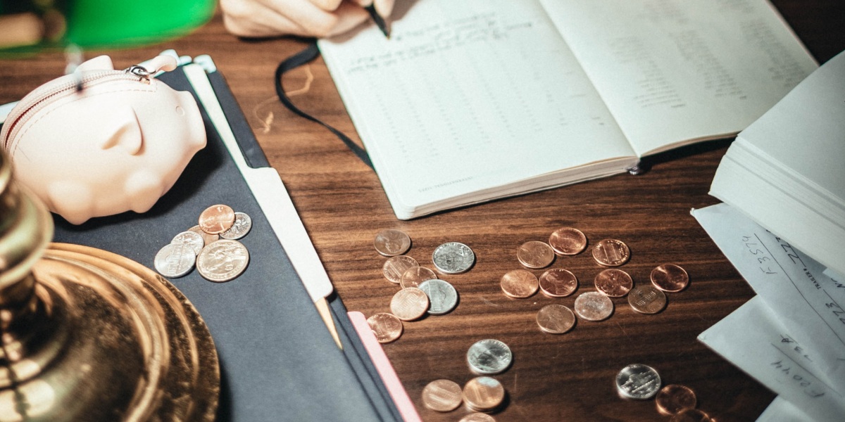 image of coins on a desk