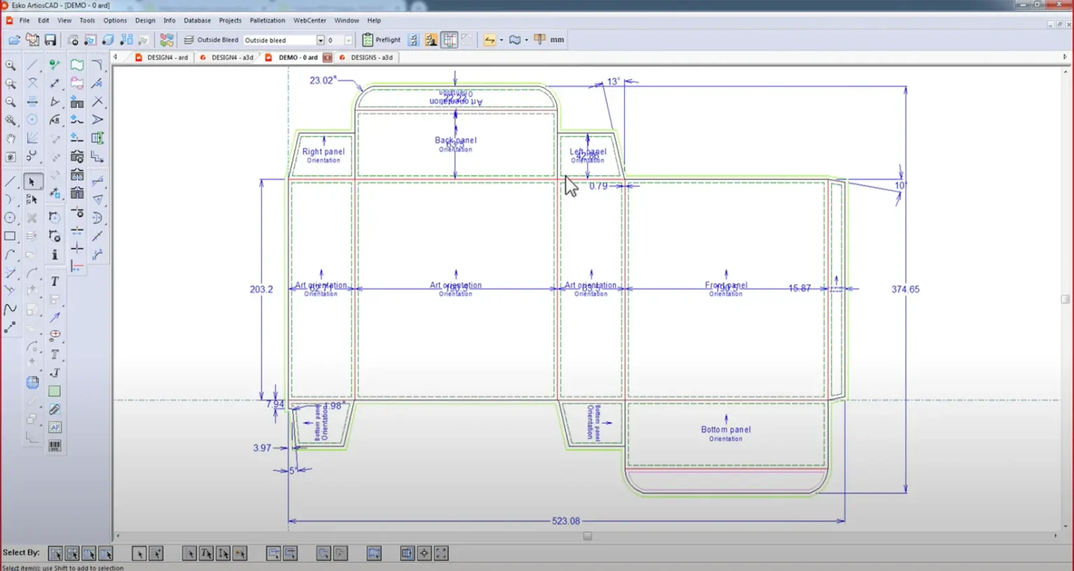 Screenshot of ArtiosCAD packaging design