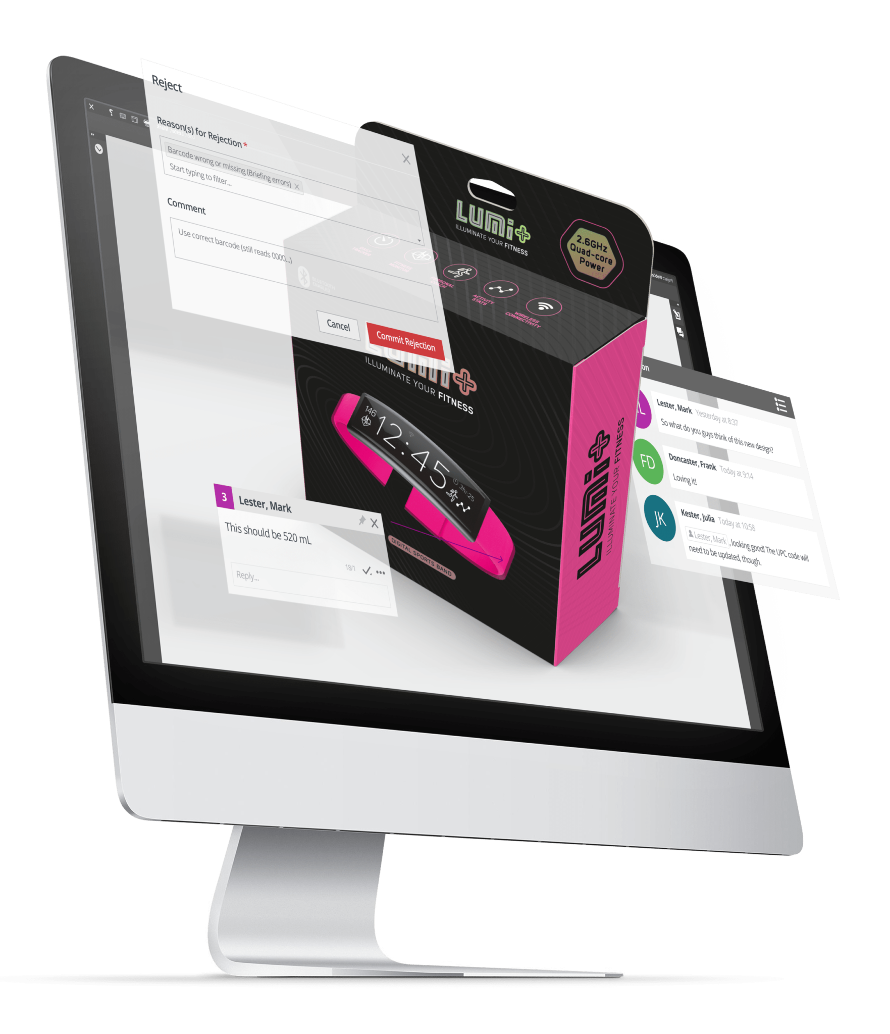 Photo of a monitor displaying packaging content