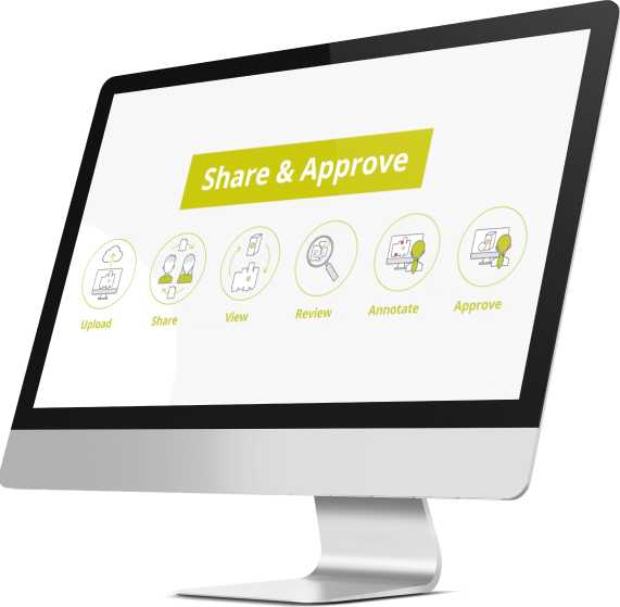 Photo of laptop displaying Share and Approve features