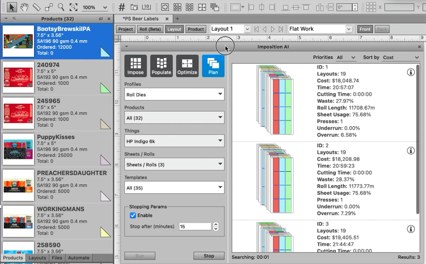 Screenshot of Esko Phoenix planning