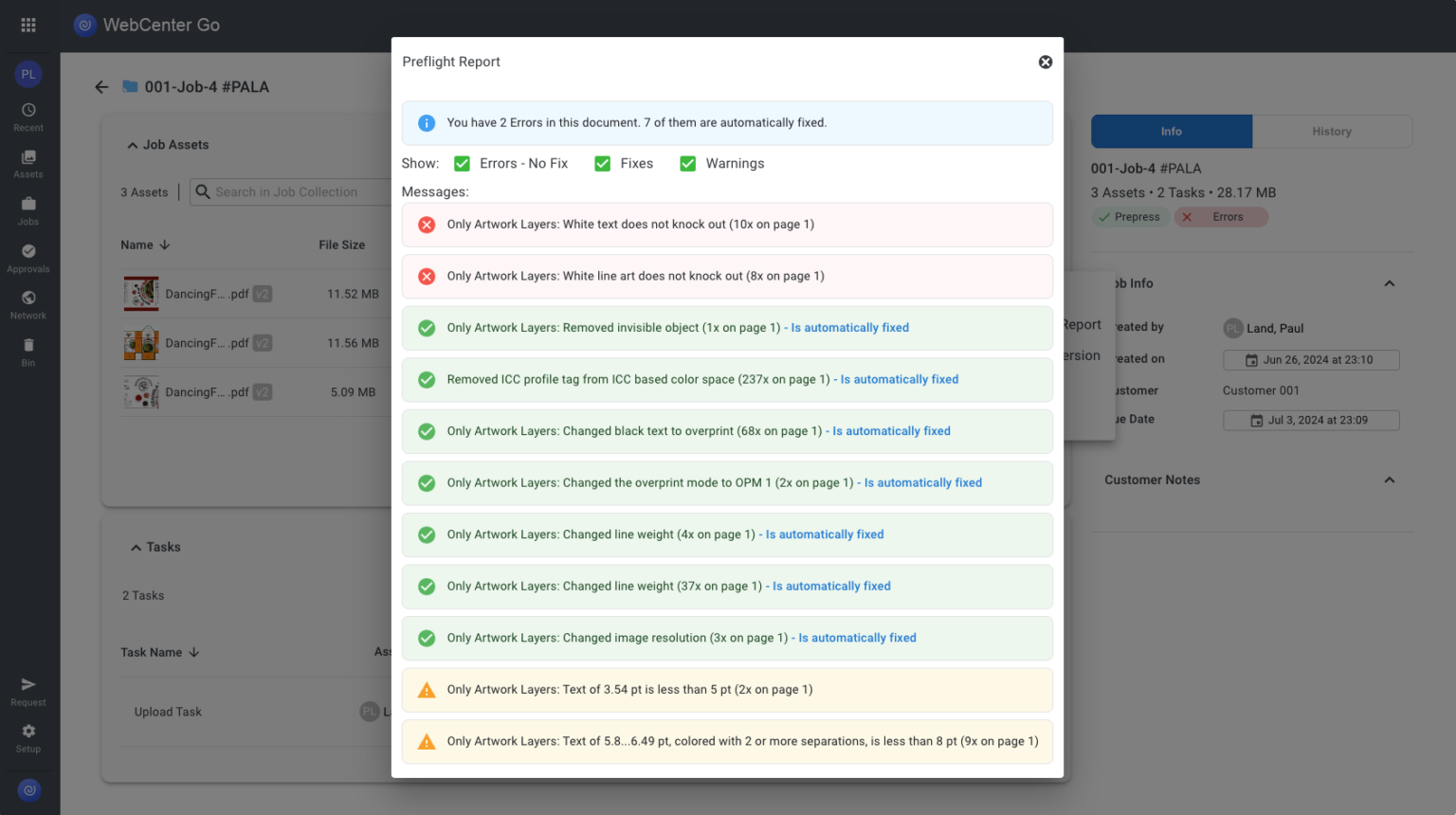 Screenshot of Job Onboarding Preflight Report